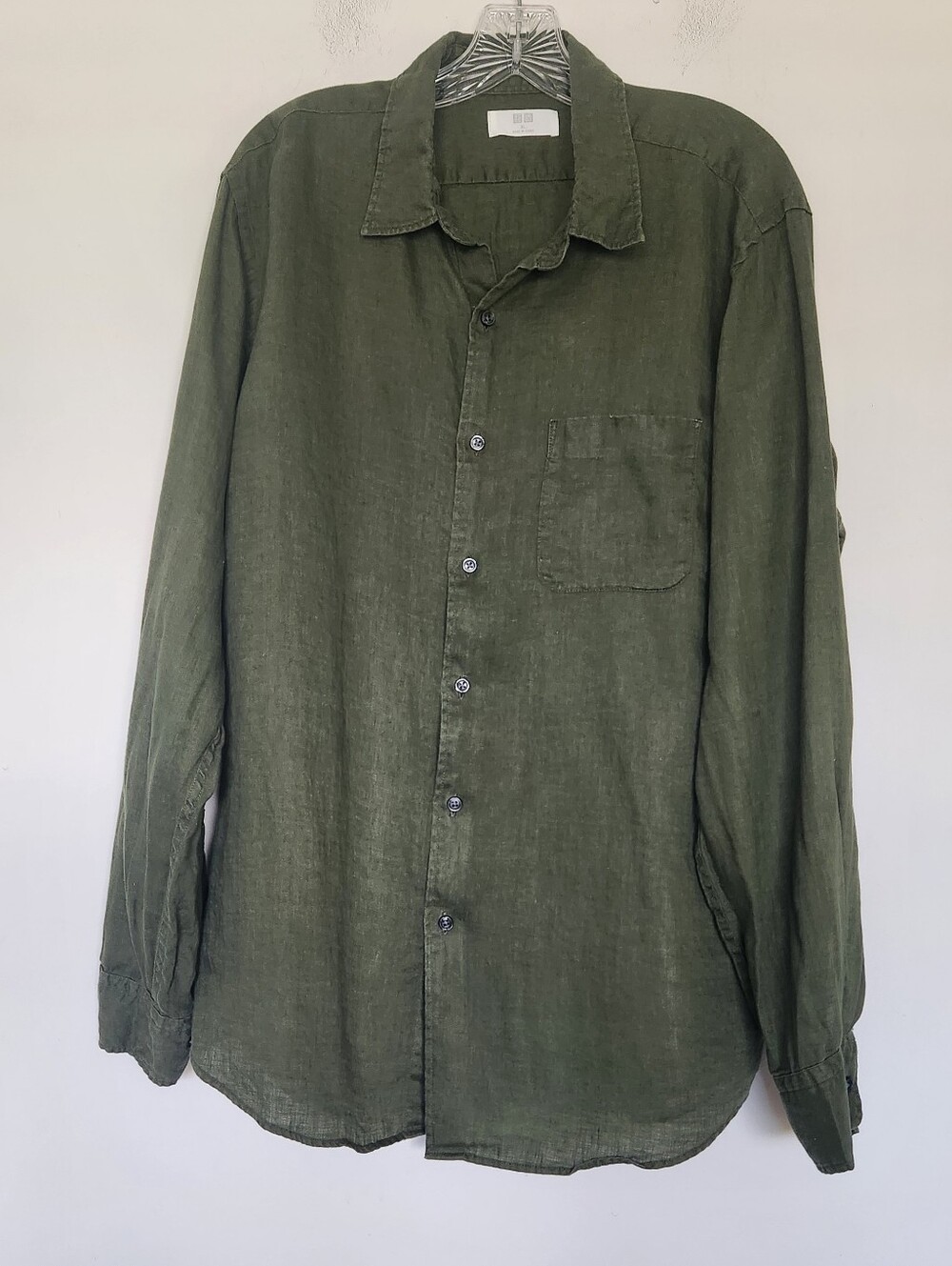 UNIQLO 100% Linen Button-Up Shirt – Men's XL – Olive Green Long Sleeve - Picture 2 of 10